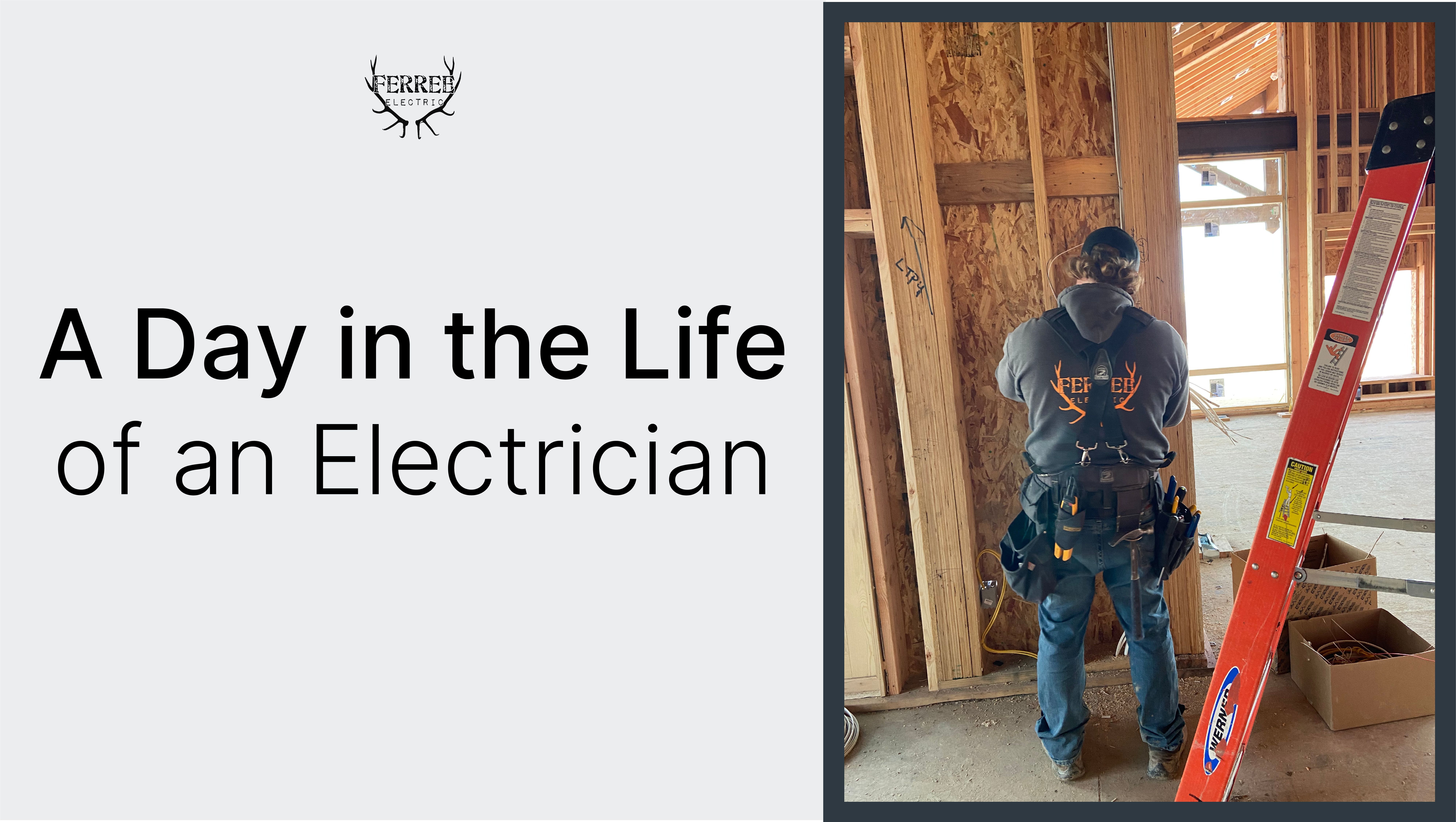 An electrician working on a switch with a ladder